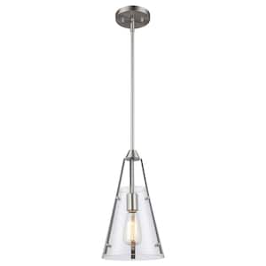 Alivia 8 in. 1-Light Brushed Nickel Pendant Light Fixture with Clear Glass Shade