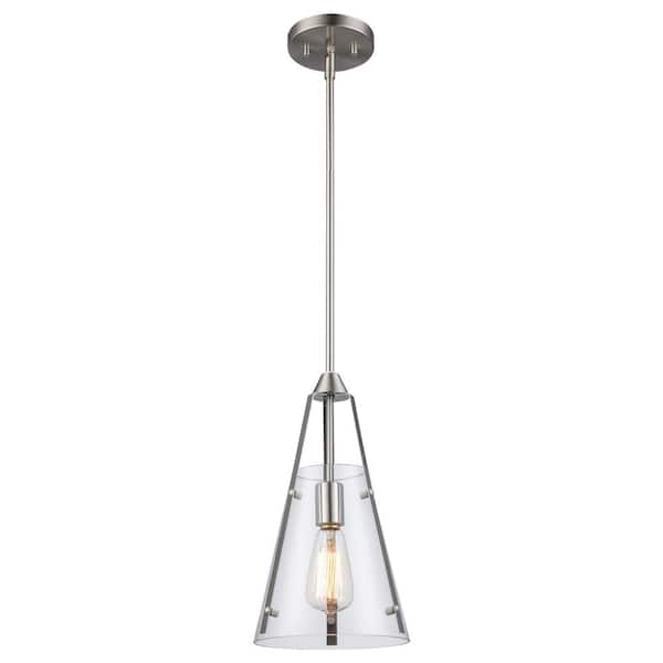 Alivia 8 in. 1-Light Brushed Nickel Pendant Light Fixture with Clear Glass Shade