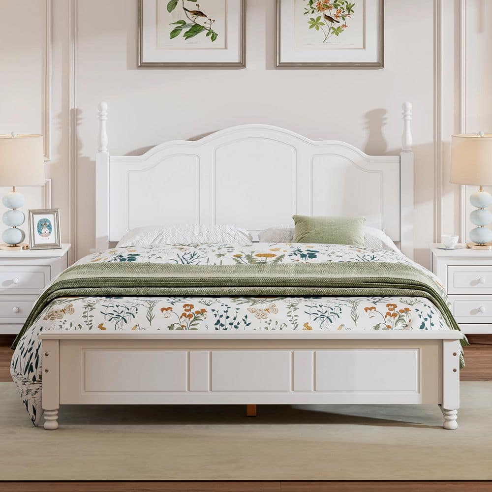 Noble House Mark White Wood Frame Queen Size Platform Bed with