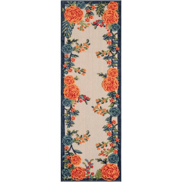 Nourison Aloha Multicolor 2 ft. x 6 ft. Botanical Contemporary Indoor/Outdoor Runner Area Rug