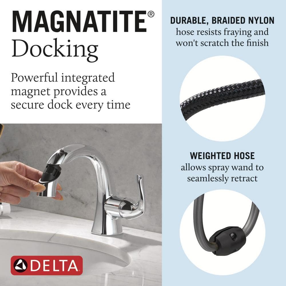 Chrome Single Handle Pull-Down Bathroom Faucet with Brass Handle