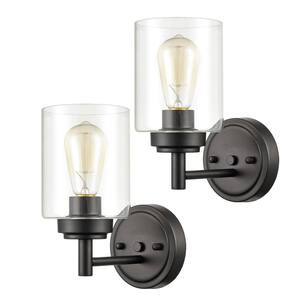 12.52 in. 2-Light Black Modern Wall Sconce with Standard Shade