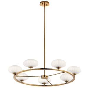 Pim 36 in. 7-Light Fox Gold Mid-Century Modern Shaded Circle Chandelier for Dining Room