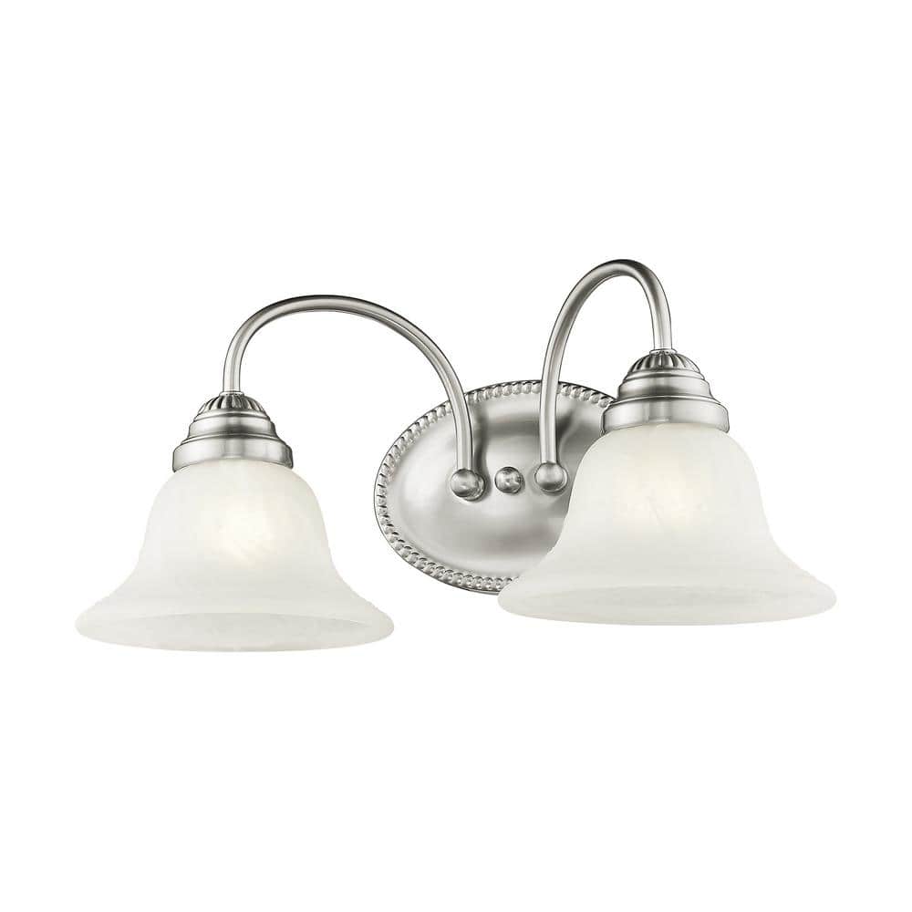 Edgemont Brushed Nickel 2-Light Vanity with White Alabaster Glass