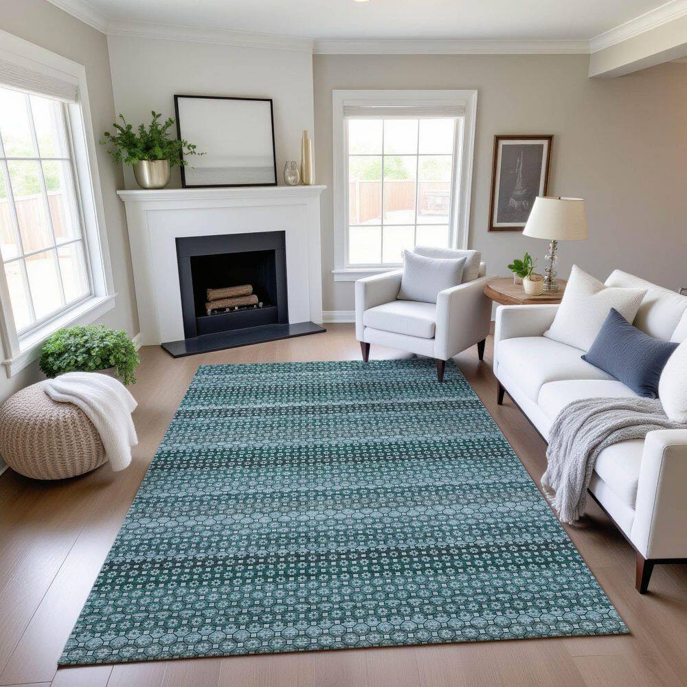 Mayfield Premium Machine Washable Abstract AMF1419 Teal 8 ft. x 10 ft. Area Rug price history on PriceWatchPro