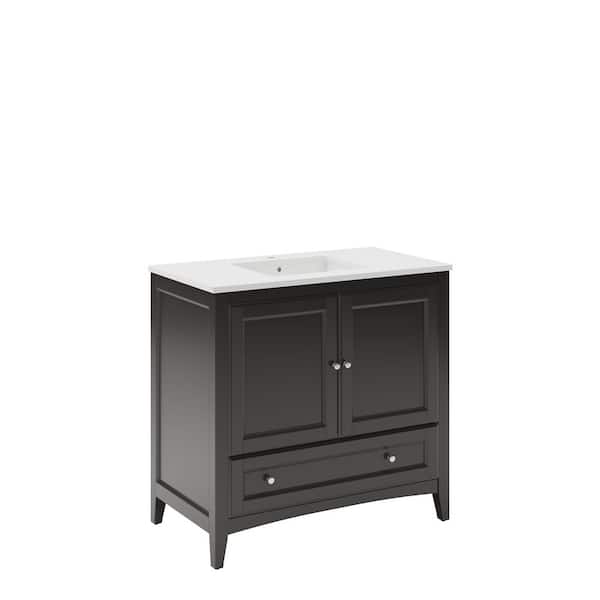 Oxford 36 in. Bath Vanity in Espresso with Quartz Stone Vanity Top in White with White Basin