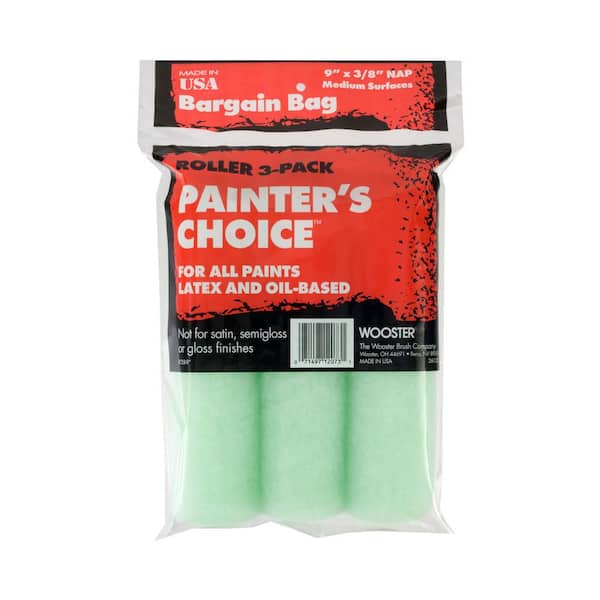 Wooster Painter's Choice 9 in. x 3/8 in. Fabric Medium-Density Roller Cover (3-Pack)