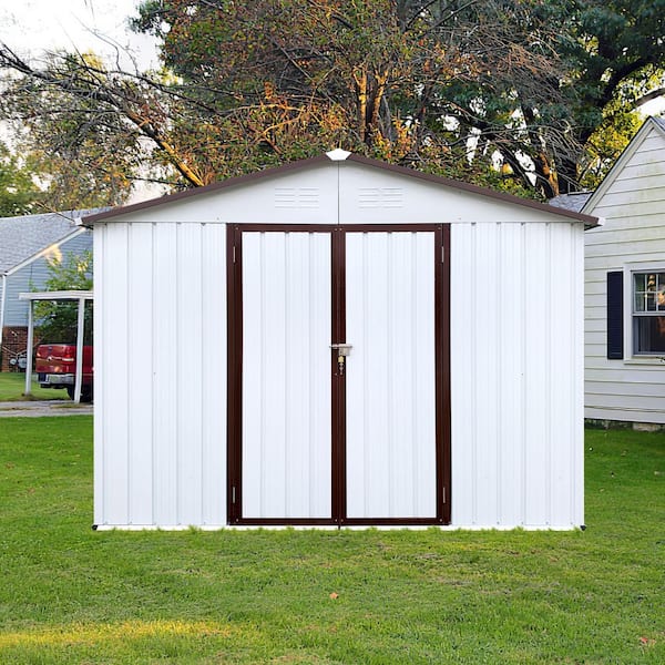 6 ft. x 8 ft. White Metal Garden Storage Shed with Apex Roof, Lockable Hinged Door and Punched Vents (50 sq. ft. )