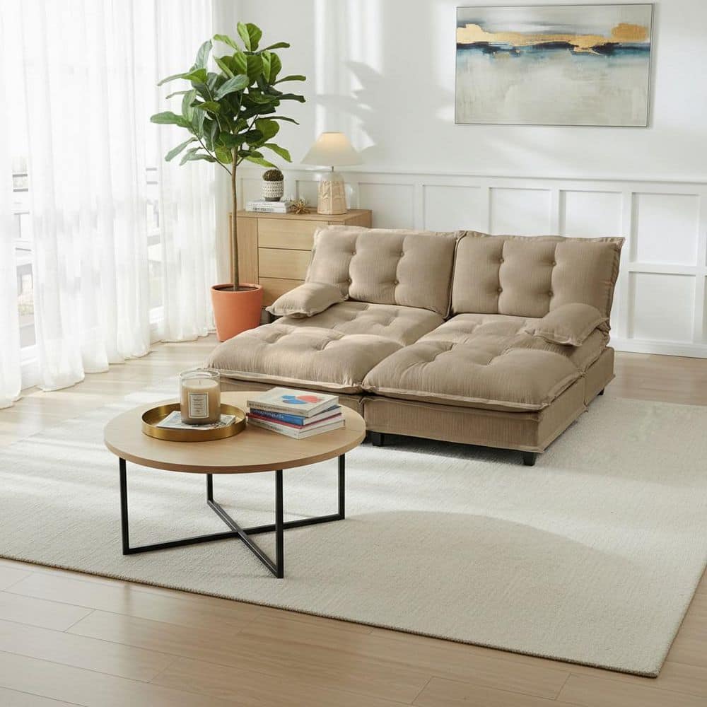 PREM Oversize Modular 77 in. Chenille Sectional Sofa Set in. Latte Brown with Dual Ottomans, Deep Seating,Easy Assembly