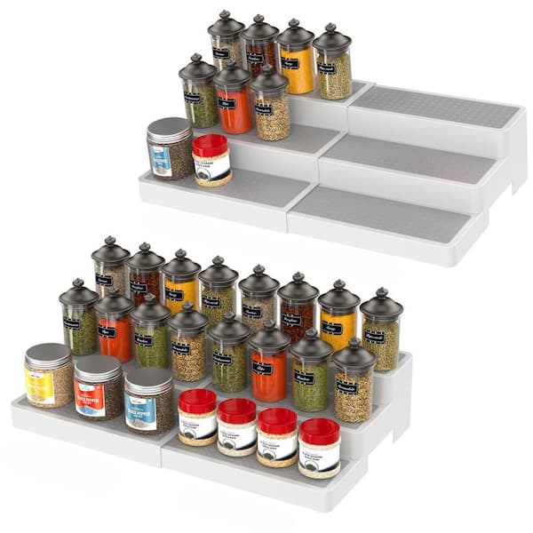 Expandable 3-Tier Spice Rack Organizer, Black, for Cabinet, Pantry, and Shelf: Pack of 2