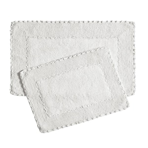 17 in. x 24 in. and 20 in. x 32 in. White Ruffle Cotton Bath Rug Set (2-Piece)