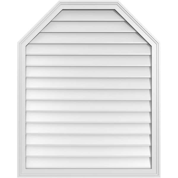 Ekena Millwork 34 in. x 42 in. Octagonal Top Surface Mount PVC Gable Vent: Decorative with Brickmould Frame