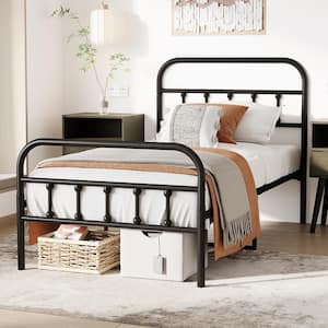 Black Metal Frame Twin Platform Bed with Headboard, Bedroom Vintage Kids Adult Metal Bed Frame