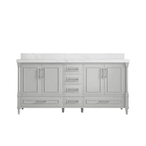 Hudson 72 in. W x 22 in. D x 36 in. H Double Sink Bath Vanity in Coventry Gray with 2 in. Calacatta Quartz Top