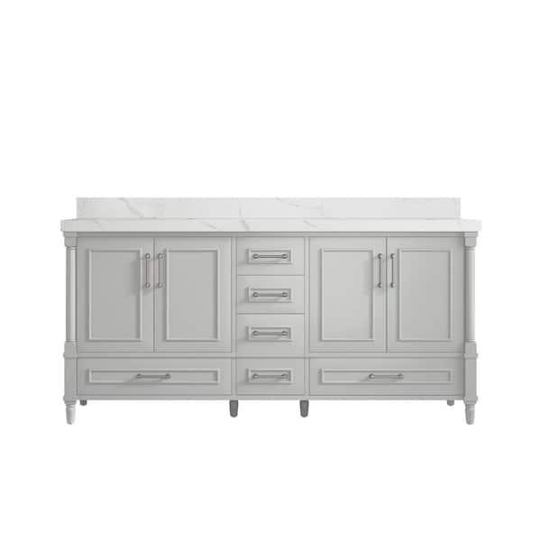 Willow Collections Hudson 72 in. W x 22 in. D x 36 in. H Double Sink Bath Vanity in Coventry Gray with 2 in. Calacatta Quartz Top