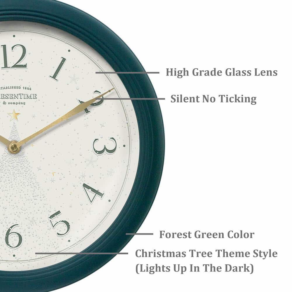 Forest Green 12.6" Modern Analog Wall Clock with Night Light