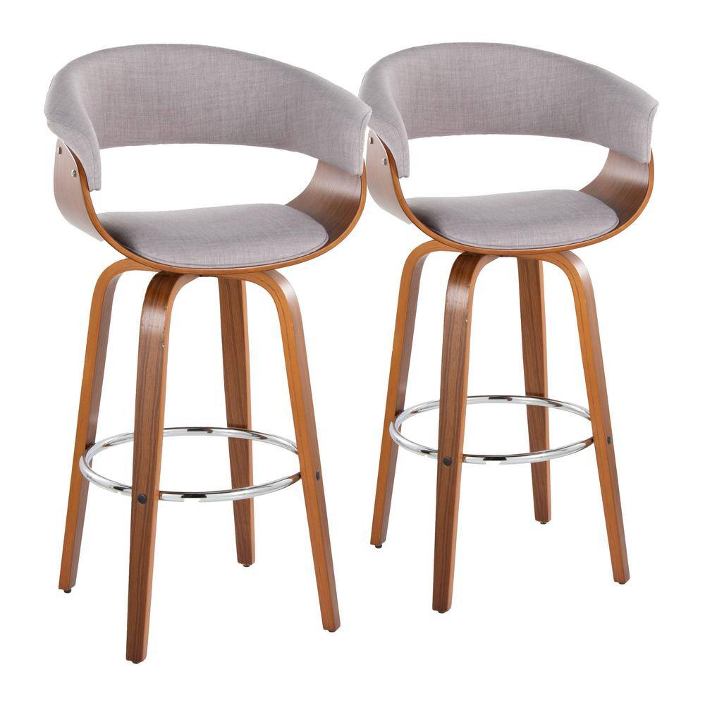 Vintage Walnut and Chrome Swivel Barstool Set