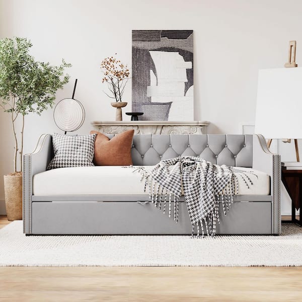 Gray Twin Size Daybed with Pop Up Trundle