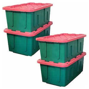 Durable 27-Gal. Heavy Duty Holiday Storage Tote, Green/Red, (4 Pack)