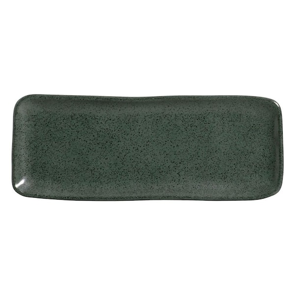 12.99 in. Greenery Green Stoneware Rectangular Platter Medium Organic (Set of 4)