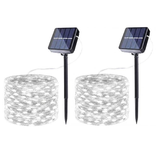 39 ft. 120-LED White Solar Fairy Lights Outdoor Waterproof (2-Pack)