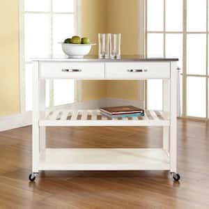 White Kitchen Cart with Stainless Top