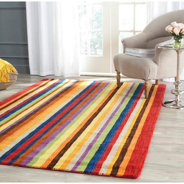 Himalaya Red/Multi 4 ft. x 4 ft. Square Striped Area Rug