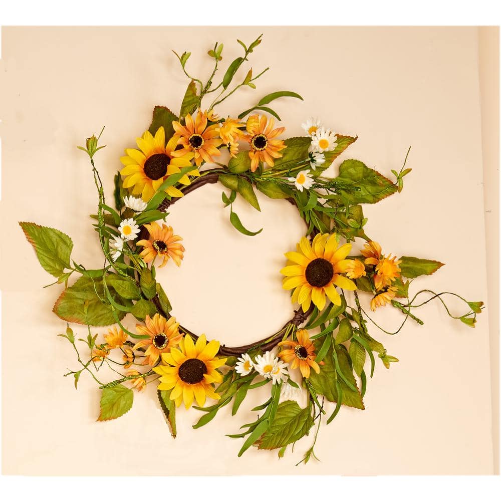 22 in. Artificial Sunflower Wreath 1230 - The Home Depot