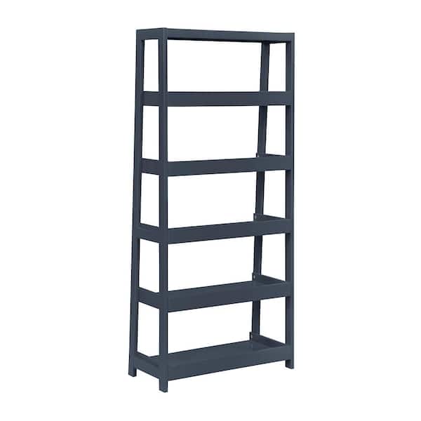 Lazzara Eliza 67 in. Tall Navy Blue Wood 5 Fixed Shelves Bookcase