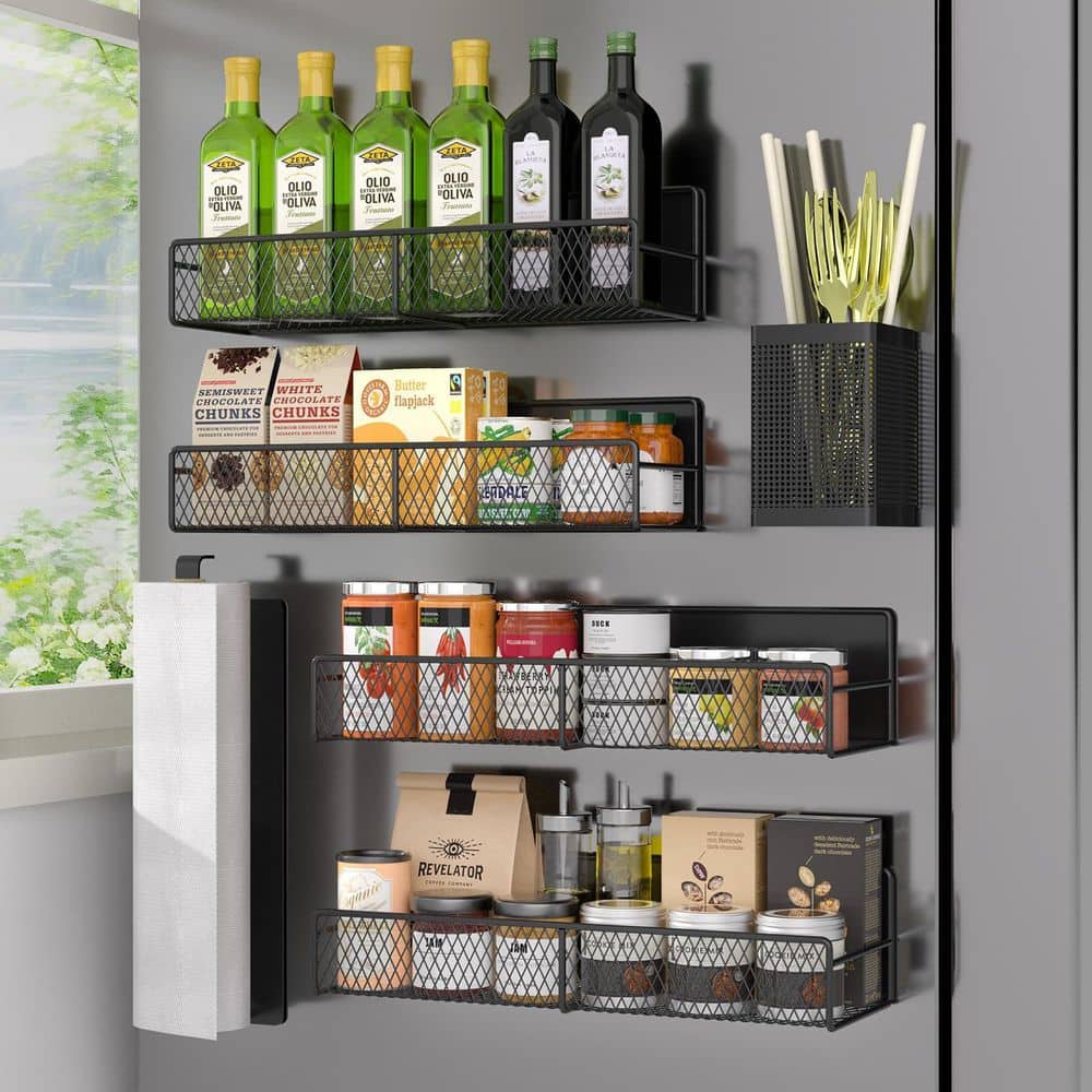 Wudkey Magnetic 6-Piece Black No-Drill Kitchen Spice Rack Organizer Set ...