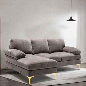 81.5 in. W Round Arm Polyester Modern Straight L Shaped Sectional Sofa in Gray