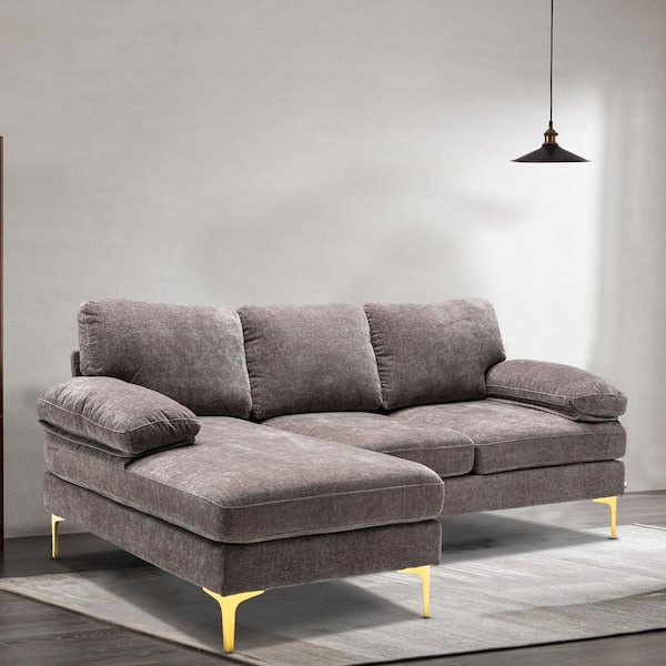 Seafuloy 81.5 in. W Round Arm Polyester Modern Straight L Shaped Sectional Sofa in Gray
