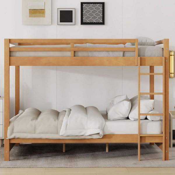 Wood Queen Over Queen Bunk Bed with Ladder