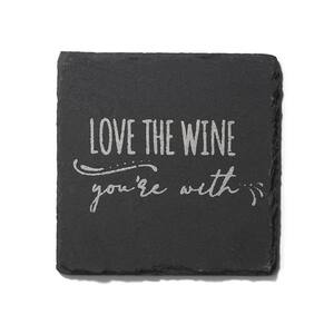Life Happens-Wine Helps  Slate  Coasters Silver Set Of 4, Square 4 x 4 in.