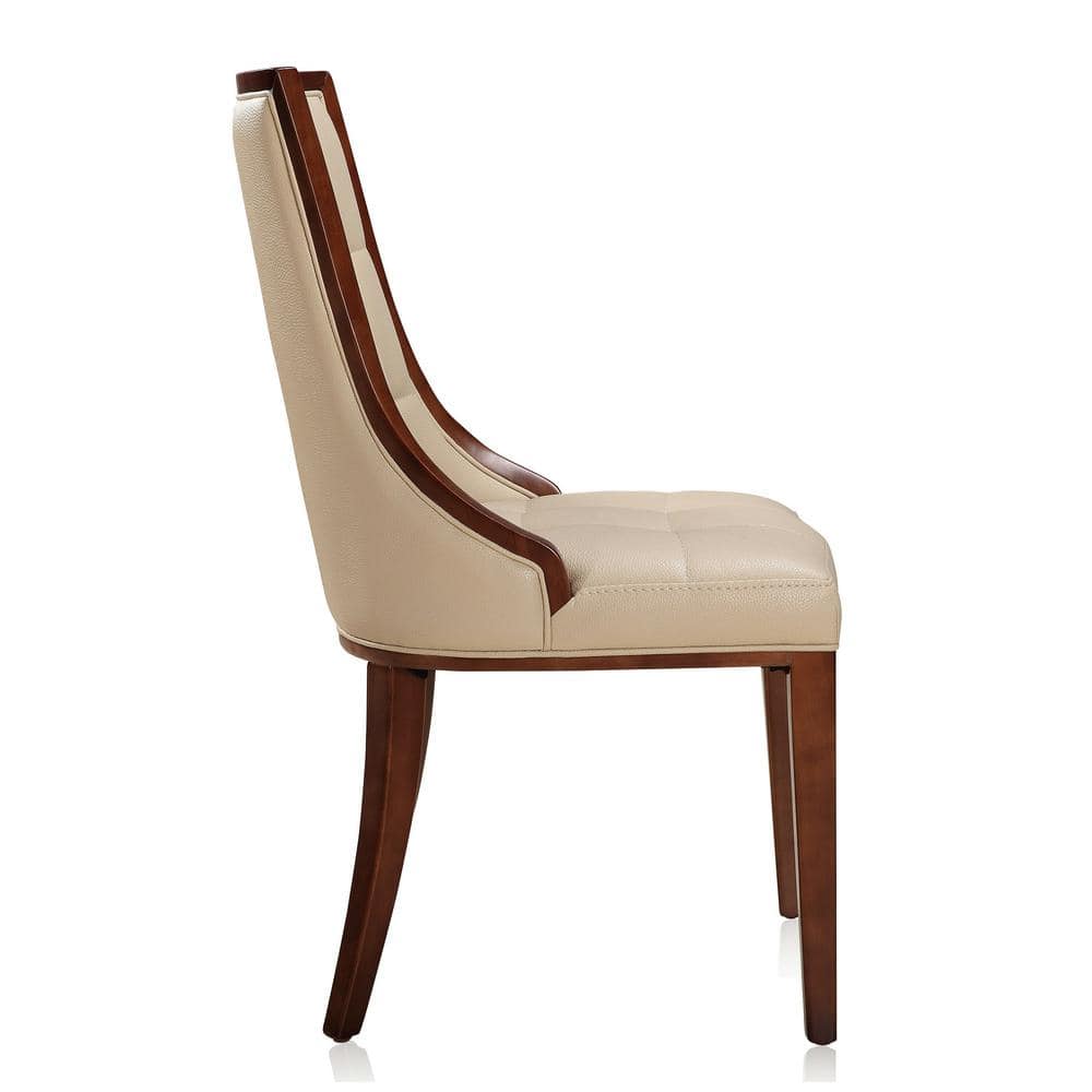 Cream Faux Leather and Walnut Parsons Dining Chairs, Set of 2