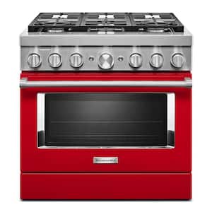 36 in. 5.1 cu. ft. Dual Fuel Freestanding Smart Range with 6-Burners in Passion Red