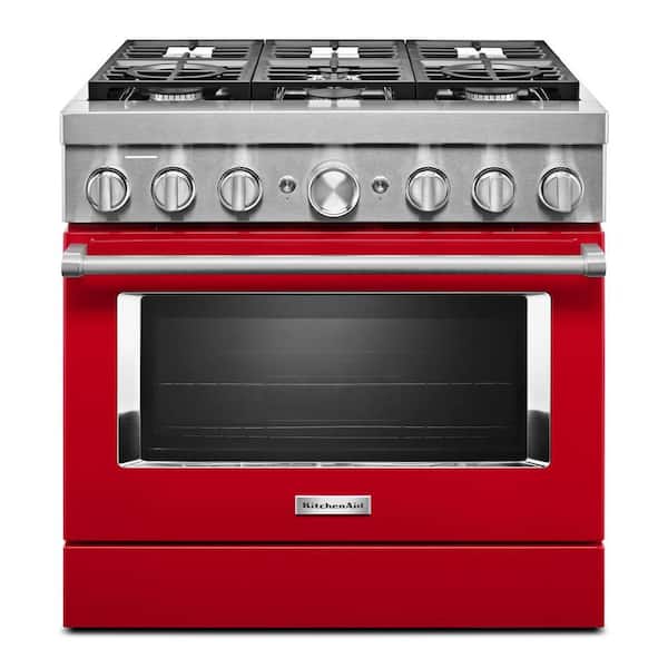 KitchenAid 36 in. 5.1 cu. ft. Dual Fuel Freestanding Smart Range with 6-Burners in Passion Red