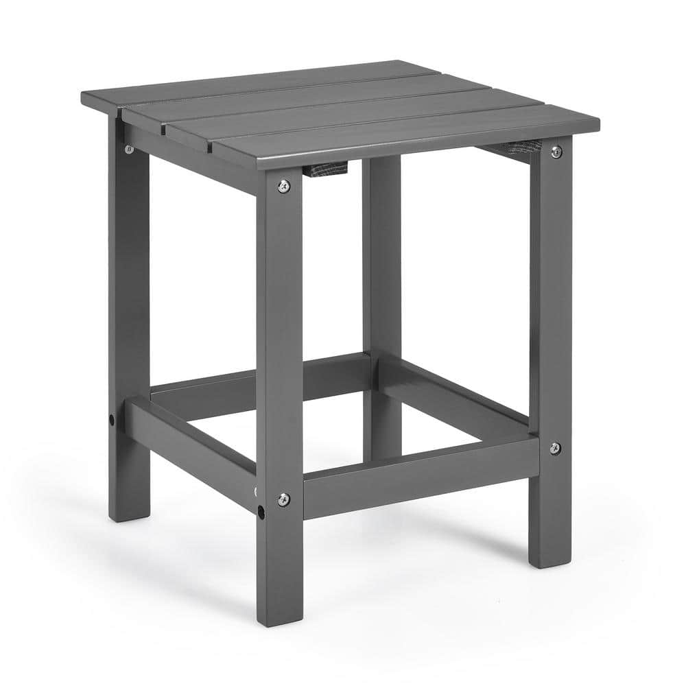 HONEY JOY Gray Square Wood 18 in. Outdoor Coffee Table Side End Table