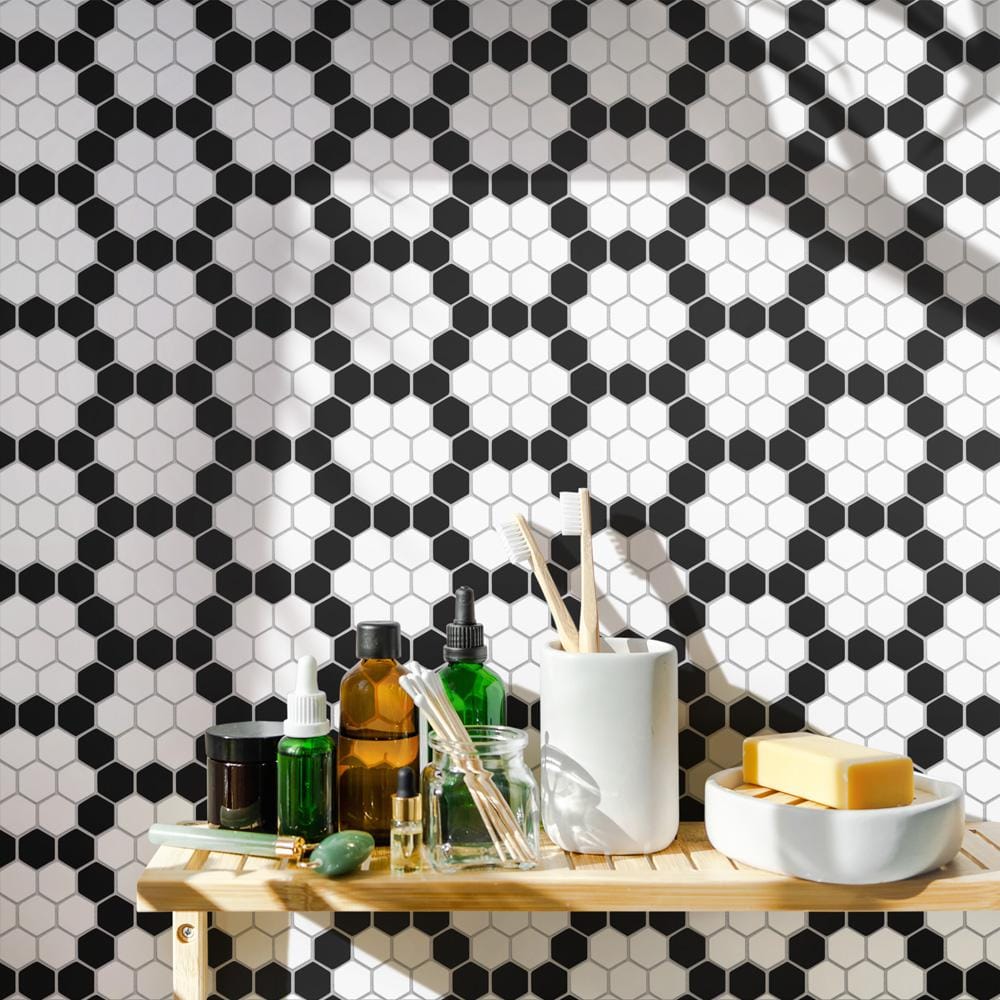 Metro Hex Matte White and Black Porcelain Mosaic Tile
