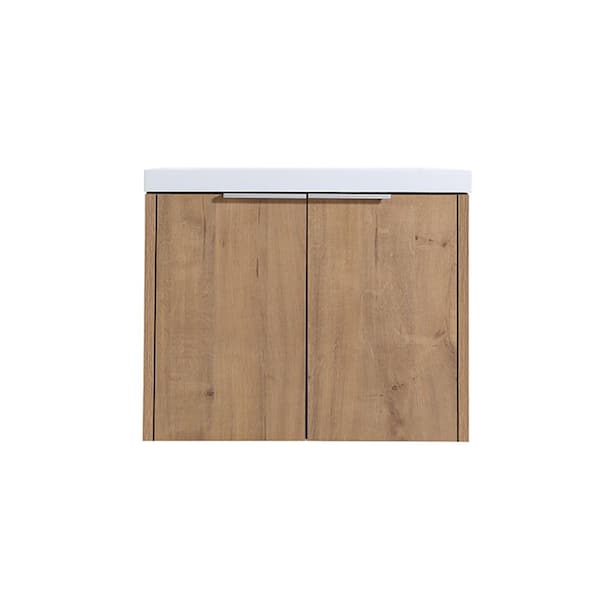 Unbranded Contemporary 24 in. W x 18.13 in. D x 19.31 in. H Floating Bath Vanity in Imitative Oak with White Resin Top