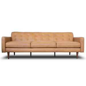 Bronko 88 in. W Square Arm Genuine Leather Modern Comfy Sofa in Tan Brown (Seats 3)