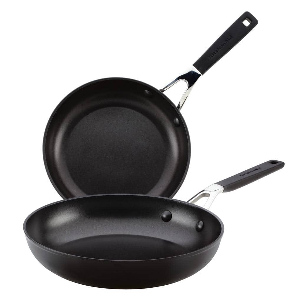 KitchenAid Hard Anodized Nonstick 2-Piece Onyx Hard Anodized Skillet Set 8.25 in. and 10 in Pans Set 84803 - The Home Depot