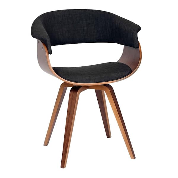 Benjara Charcoal Gray Fabric Padded Curved Seat Chair with Angled Wooden Legs