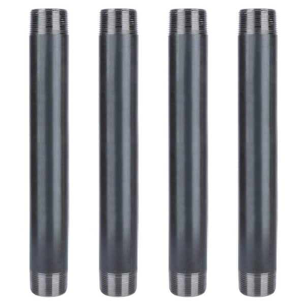PIPE DECOR 1-1/4 in. x 12 in. Black Industrial Steel Grey Plumbing Nipple (4-Pack)