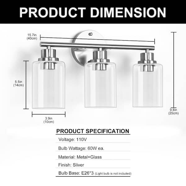 YANSUN 15.7 in. 3-Light Brushed Nickel Cylinder Modern