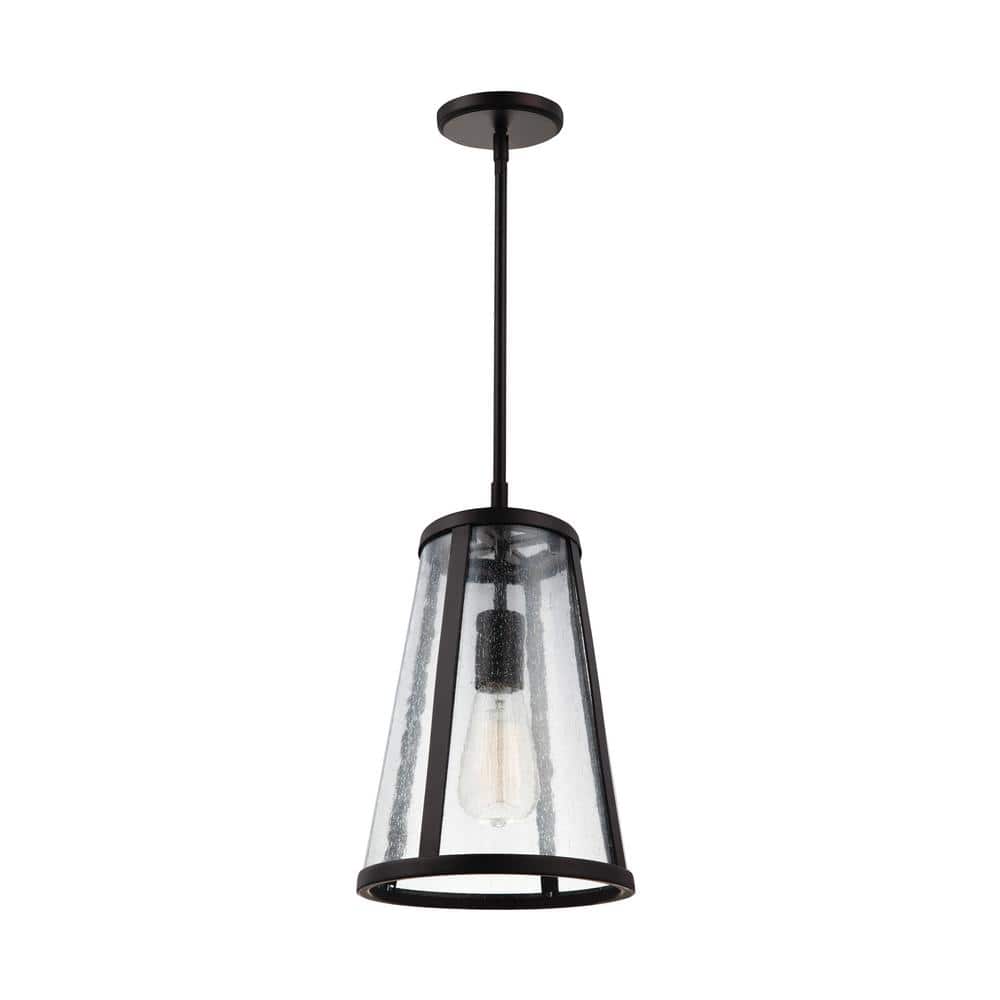 Mini Globe Pendant in Oil Rubbed Bronze with Clear Seeded Glass