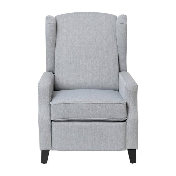 Taylor + Logan 27 in. W Gray Upholstered Transitional Style Pillow Back Recliner with Accent Nail Trim and Pushback Recline, Light Gray