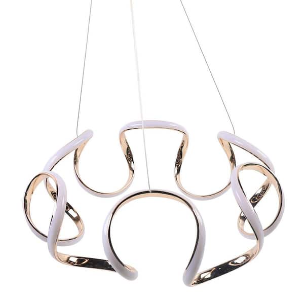 OUKANING 21.65 in. 1-Light Gold Modern Integrated LED Pendant Light with Remote for Bedroom Living Room Dining Room