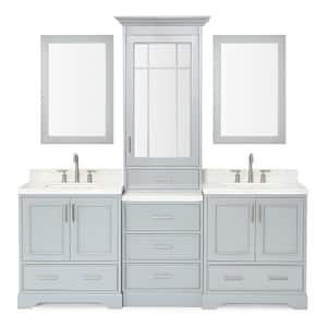 Stafford 85 in. W x 22 in. D x 89 in. H Double Bath Vanity in Grey with Carrara Marble Tops and Mirrors