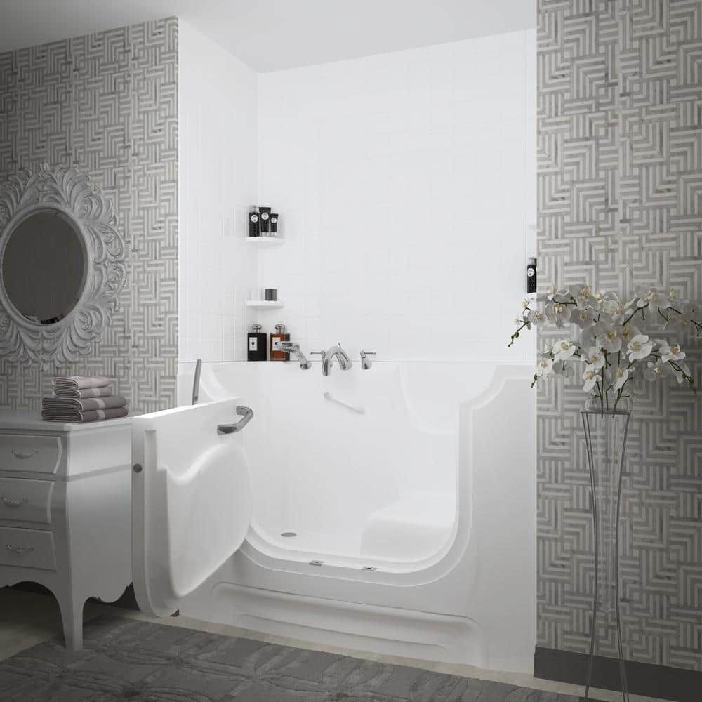 ADA Compliant White Fiberglass Walk-In Bathtub with Jets